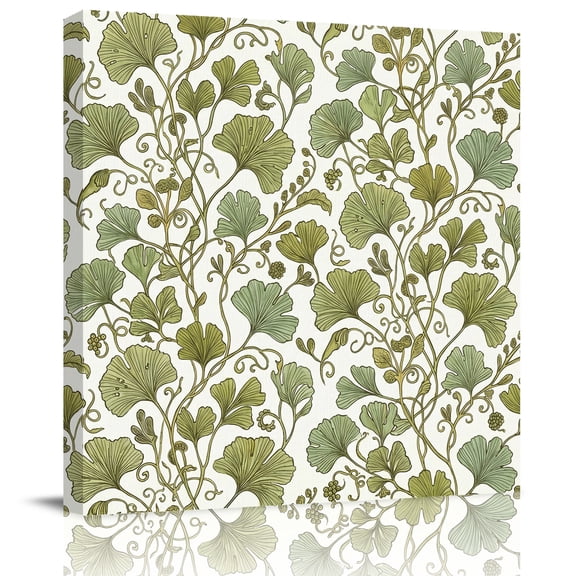 Framed Canvas Wall Art for Living Room Sage Green Ginkgo Leaves Wall Decor, Floral Twist Stems Vines Aesthetic Paintings for Bedroom Office Kitchen, Ready to Hang Artwork Wall Pictures 8x8 Inch
