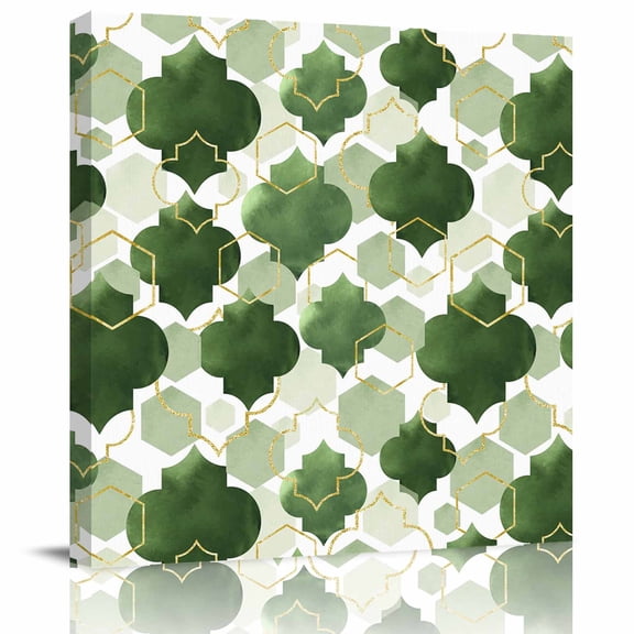 Framed Canvas Wall Art for Living Room Sage Green Moroccan Wall Decor, Gradient Modern Geometric Aesthetic Paintings for Bedroom Office Kitchen Bathroom, Ready to Hang Artwork Wall Pictures 8x8 Inch