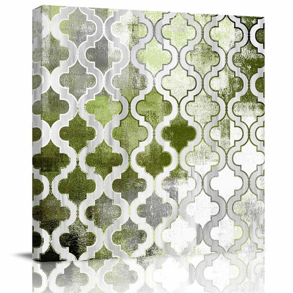 Framed Canvas Wall Art for Living Room Sage Green Morocco Pattern Wall Decor, Abstract Graffiti Art Aesthetic Paintings for Bedroom Office Kitchen, Ready to Hang Artwork Wall Pictures 8x8 Inch