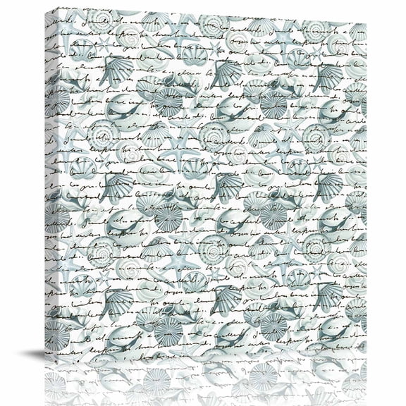 Framed Canvas Wall Art for Living Room Sage Green Shell Wall Decor, Conch Starfish Text Aesthetic Paintings for Bedroom Office Kitchen Bathroom, Ready to Hang Artwork Wall Pictures 8x8 Inch