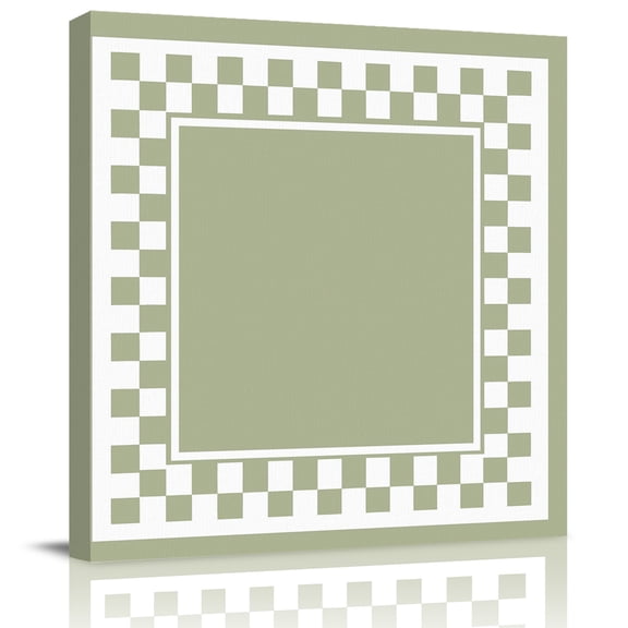 Framed Canvas Wall Art for Living Room Sage Green Squares Wall Decor, Modern Block Checkered Border Aesthetic Paintings for Bedroom Office Kitchen, Ready to Hang Artwork Wall Pictures 8x8 Inch