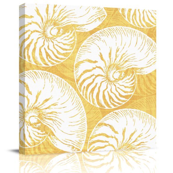 Framed Canvas Wall Art for Living Room Shell Wall Decor, Yellow Coastal Conch Ocean Marine Life Aesthetic Paintings for Bedroom Office Kitchen, Ready to Hang Artwork Wall Pictures 16x16 Inch