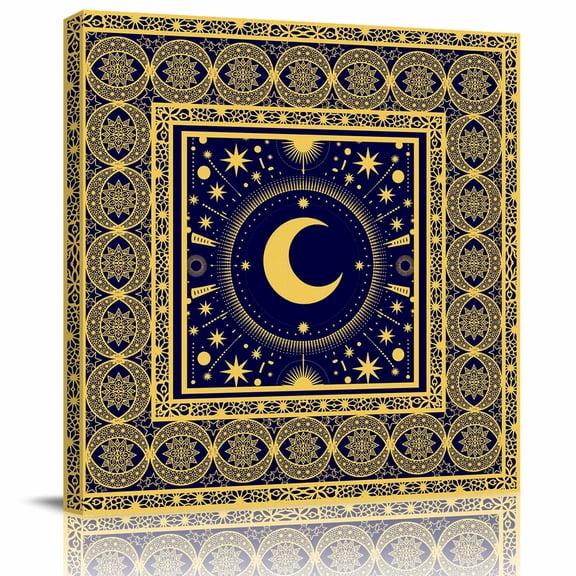 Framed Canvas Wall Art for Living Room Stars Moon Wall Decor, Yellow Bohemian Gorgeous Geometric Aesthetic Paintings for Bedroom Office Kitchen Bathroom, Ready to Hang Artwork Wall Pictures 8x8 Inch