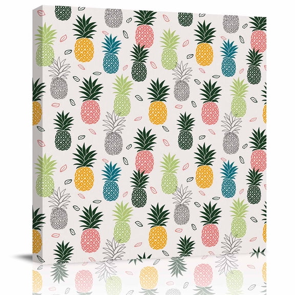 Framed Canvas Wall Art for Living Room Summer Pineapple Wall Decor, Colorful Tropical Fruit Aesthetic Paintings for Bedroom Office Kitchen Bathroom, Ready to Hang Artwork Wall Pictures 8x8 Inch