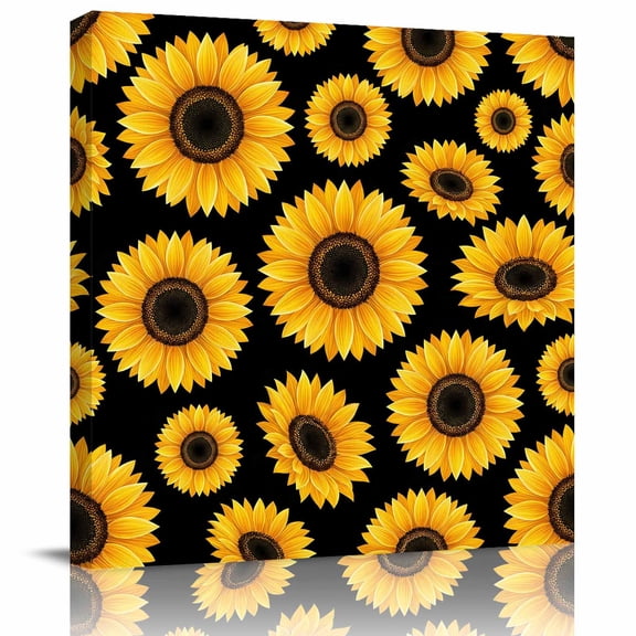 Framed Canvas Wall Art for Living Room Sunflower Flower Wall Decor, Black Yellow Bloom Floral Aesthetic Paintings for Bedroom Office Kitchen Bathroom, Ready to Hang Artwork Wall Pictures 8x8 Inch