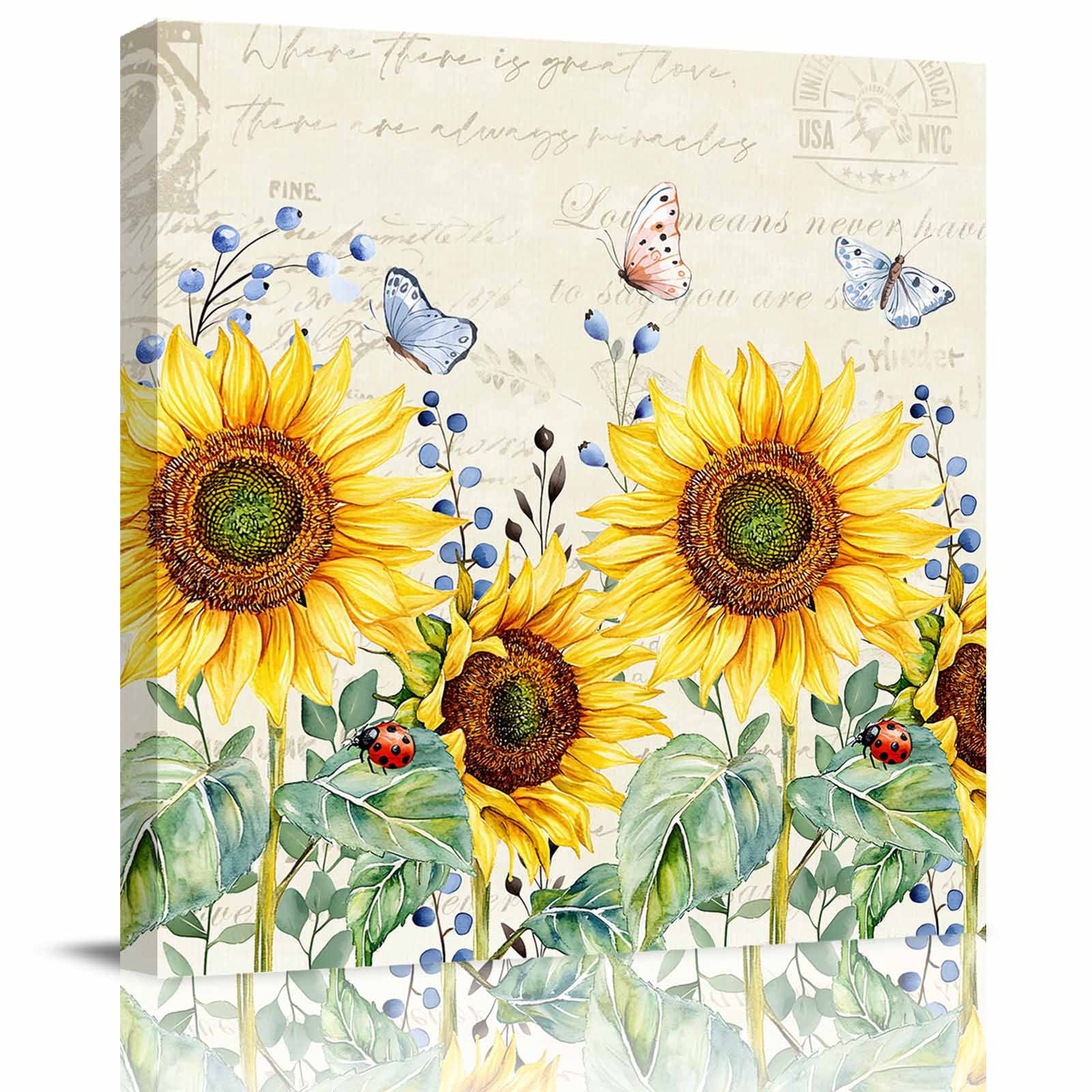 Framed Canvas Wall Art for Living Room Sunflower Wall Decor, Butterfly ...