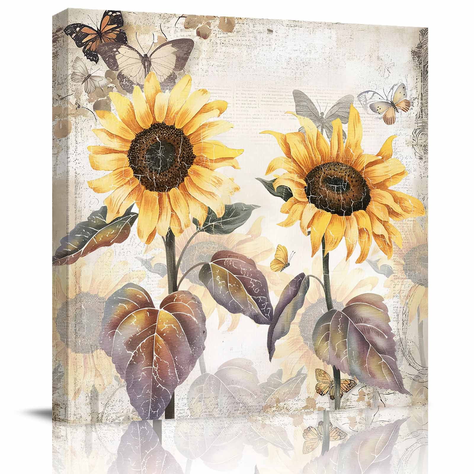 Framed Canvas Wall Art for Living Room Sunflower Wall Decor, Butterfly ...