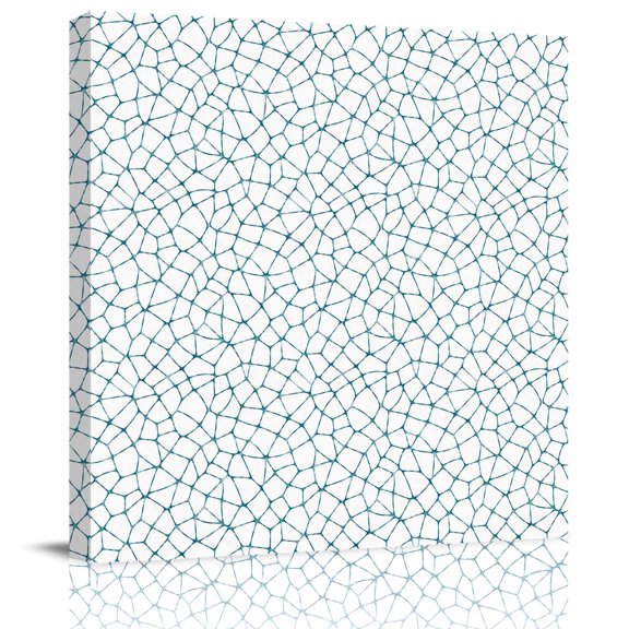 Framed Canvas Wall Art for Living Room Teal Blue Cracked Graphic Wall Decor, Abstract Mosaic Network Aesthetic Paintings for Bedroom Office Kitchen Bathroom, Ready to Hang Artwork 8x8 Inch