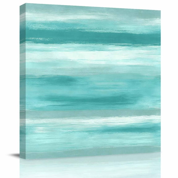 Framed Canvas Wall Art for Living Room Teal Foggy Cloud Wall Decor, Ombre Abstract Art Aesthetic Paintings for Bedroom Office Kitchen Bathroom, Ready to Hang Artwork Wall Pictures 8x8 Inch