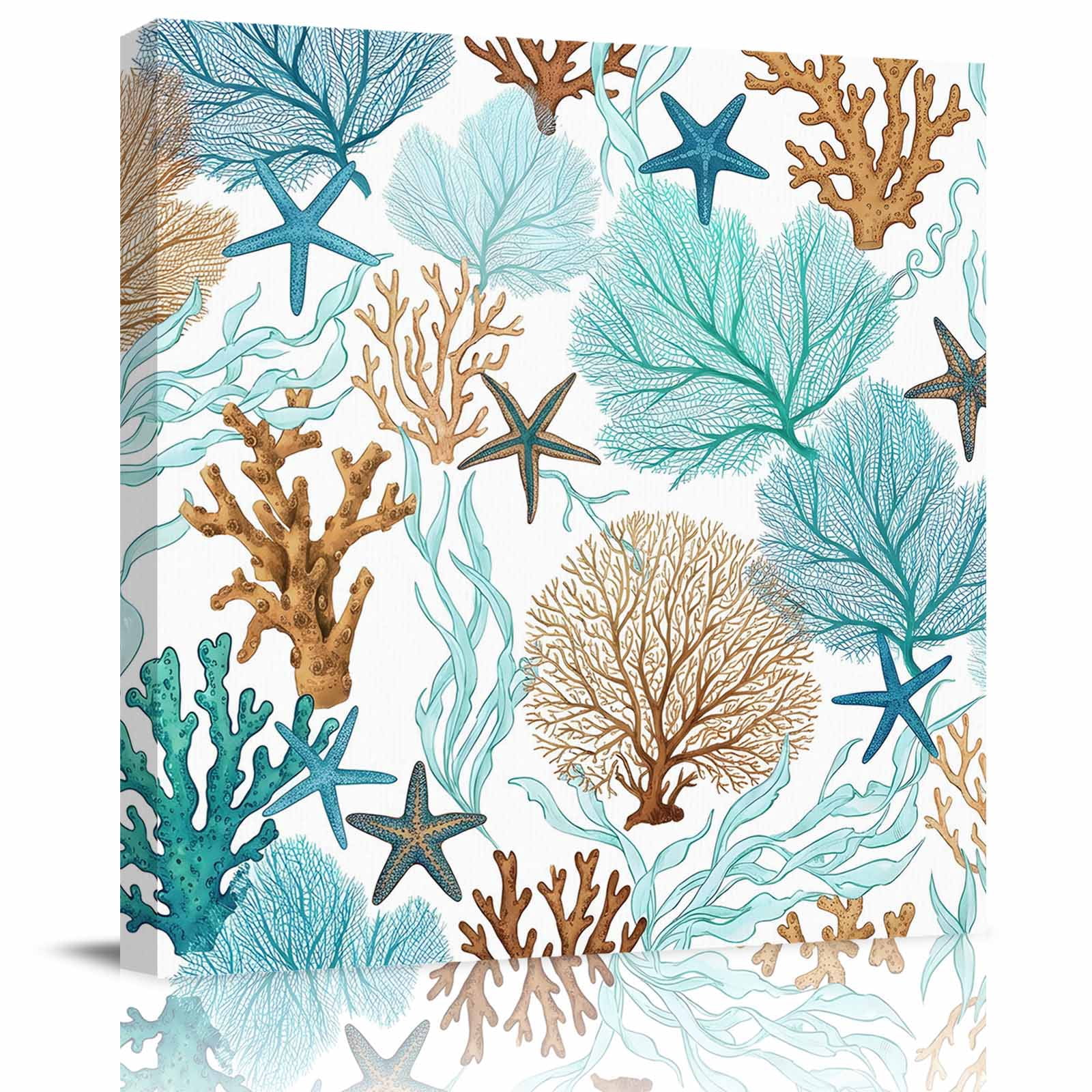 Framed Canvas Wall Art for Living Room Teal Green Starfish Coral Wall ...