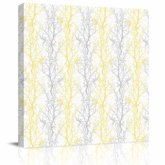 Framed Canvas Wall Art for Living Room Tree Branch Wall Decor, Yellow Grey Aesthetic Paintings for Bedroom Office Kitchen Bathroom, Ready to Hang Artwork Wall Pictures 8x8 Inch