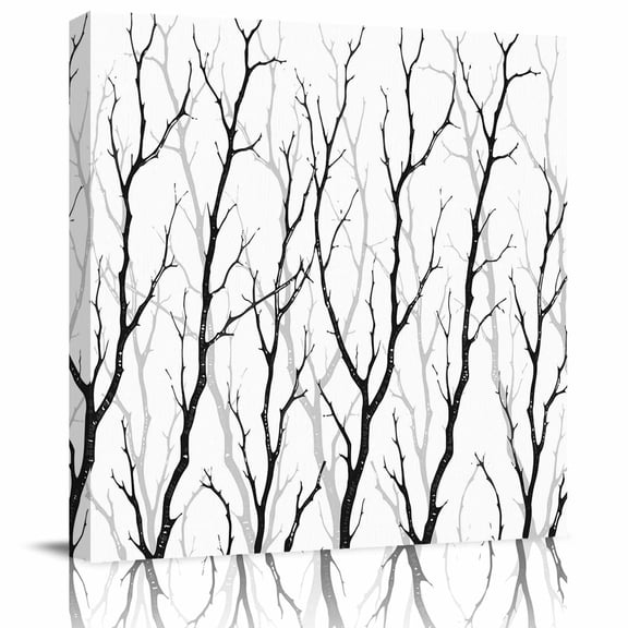 Framed Canvas Wall Art for Living Room Tree Branches Wall Decor, Black Bare Leaves Aesthetic Paintings for Bedroom Office Kitchen Bathroom, Ready to Hang Artwork Wall Pictures 8x8 Inch