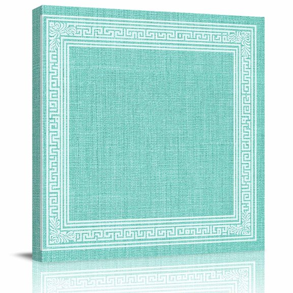 Framed Canvas Wall Art for Living Room Turquoise Linen Key Design Wall Decor, Geometric Back Print Aesthetic Paintings for Bedroom Office Kitchen, Ready to Hang Artwork Wall Pictures 8x8 Inch