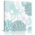 thumbnail image 1 of Framed Canvas Wall Art for Living Room Turquoise Octopus Wall Decor, Coral Starfish Shell Aesthetic Paintings for Bedroom Office Kitchen Bathroom, Ready to Hang Artwork Wall Pictures 8x8 Inch, 1 of 9