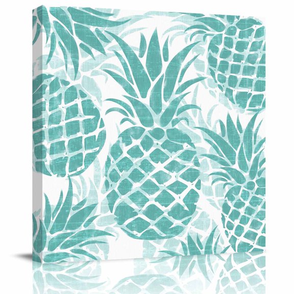 Framed Canvas Wall Art for Living Room Turquoise Pineapple Wall Decor, Summer Tropical Fruit Leaves Aesthetic Paintings for Bedroom Office Kitchen, Ready to Hang Artwork Wall Pictures 8x8 Inch