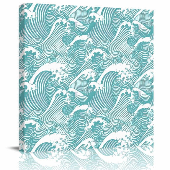Framed Canvas Wall Art for Living Room Turquoise Waves Wall Decor, Ocean Lines Stripes Aesthetic Paintings for Bedroom Office Kitchen Bathroom, Ready to Hang Artwork Wall Pictures 8x8 Inch