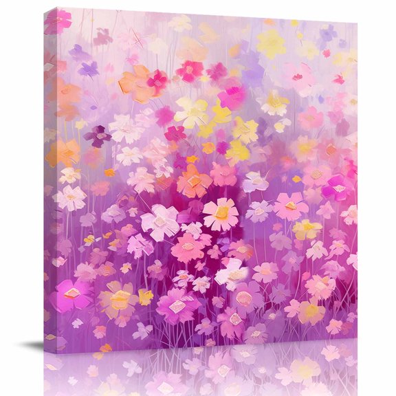 Framed Canvas Wall Art for Living Room Watercolor Flower Floral Wall Decor, Branch Leaves Colorful Aesthetic Paintings for Bedroom Office Kitchen, Ready to Hang Artwork Wall Pictures 8x8 Inch
