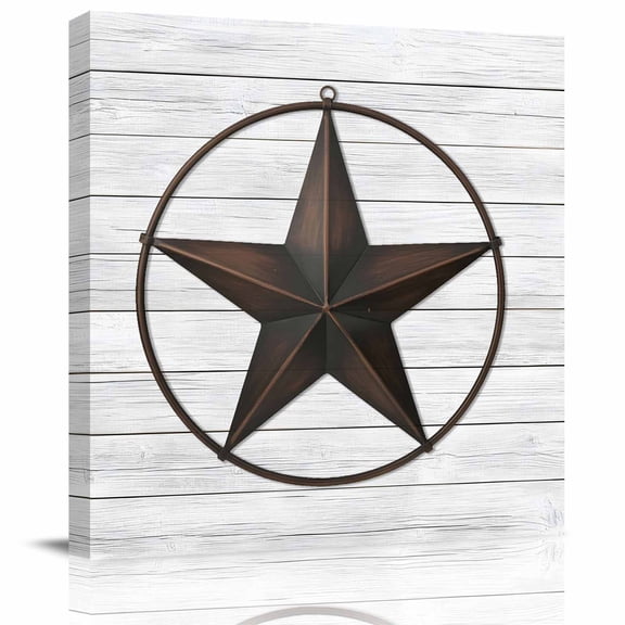 Framed Canvas Wall Art for Living Room Western Texas Star Barn Wall Decor, Rustic Wood Grain Aesthetic Paintings for Bedroom Office Kitchen Bathroom, Ready to Hang Artwork Wall Pictures 8x8 Inch