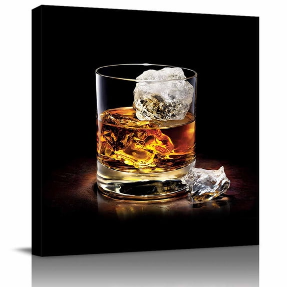 Framed Canvas Wall Art for Living Room Whisky Glass Cups Wall Decor, Iced Wine Aesthetic Paintings for Bedroom Office Kitchen Bathroom, Ready to Hang Artwork Wall Pictures 8x8 Inch