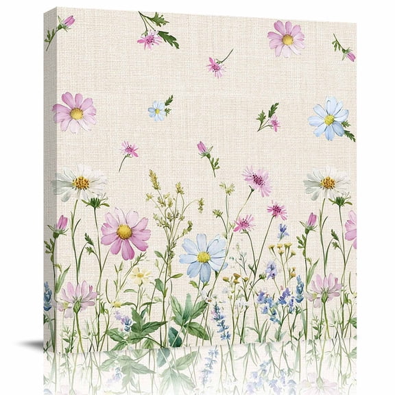 Framed Canvas Wall Art for Living Room Wildflowers Wall Decor, Floral Herbs Fields Linen Aesthetic Paintings for Bedroom Office Kitchen Bathroom, Ready to Hang Artwork Wall Pictures 8x8 Inch