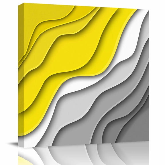 Framed Canvas Wall Art for Living Room Yellow Grey Modern Geometric Wall Decor, Abstract Beach Aesthetic Paintings for Bedroom Office Kitchen Bathroom, Ready to Hang Artwork Wall Pictures 8x8 Inch