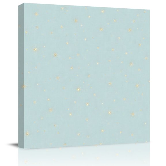 Framed Canvas Wall Art for Living Room Yellow Twinkle Stars Wall Decor, Teal Dreamy Starry Sky Aesthetic Paintings for Bedroom Office Kitchen Bathroom, Ready to Hang Artwork Wall Pictures 8x8 Inch