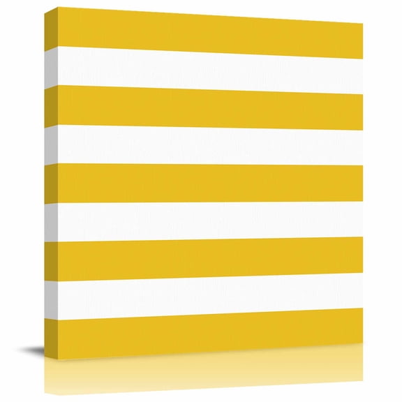 Framed Canvas Wall Art for Living Room Yellow White Stripe Wall Decor, Simple Style Striped Aesthetic Paintings for Bedroom Office Kitchen Bathroom, Ready to Hang Artwork Wall Pictures 8x8 Inch