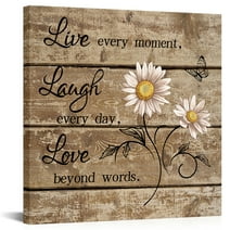Framed Canvas Wall Art Prints Pictures Posters Artwork Wall Art Decor Farm Field Dreamy Daisy Vintage Painting Wood Board Live Love Laugh Stretched Ready to Hang Home Decor Wall Decor (12''x12'')