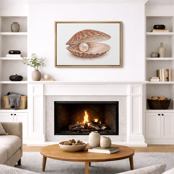 Framed Canvas Wall Art Seashell Pearl Coastal Print for Living Room Decoration - 16"x24" NATURAL