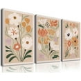 thumbnail image 1 of Framed Canvas Wall Art Set of 3, Minimalist Abstract Flower Floral Wall Art Farmhouse Decor, Boho Style Wall Decor Paintings, Modern Botanical Flower Art Print for Bathroom, Bedroom, Gallery, Living, 1 of 6