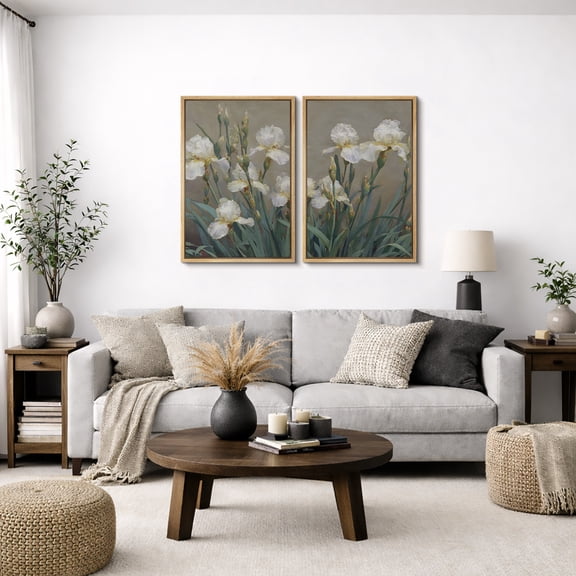 Framed Canvas Wall Art Set of 2 Vintage Floral Botanical Prints for Living Room Decoration - 16"x24"x2 NATURAL