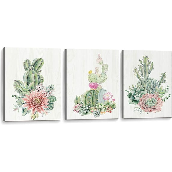 Framed Canvas Wall Art Succulents Cactus Picture Print Paintings Bathroom Wall Decor Living Room Bedroom Kitchen Wall Decorations Artwork Modern Home 3 Piece Plant Wall Decor Size 12x16 inch 3 Panel
