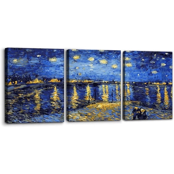 Framed Canvas Wall Art of Van Gogh Oil Paintings - Starry Night Over The Rhone - Impressionism Aesthetic Canvas Prints Artwork for Living Room Bedroom Office Home Decor - 12" x 16" x 3