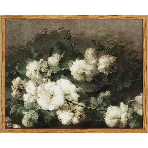 Framed Canvas Wall Art Vintage Decor, Classical Oil Painting Canvas Prints Champ fleuri, Vintage Wall Art for Home Room Bathroom Decor (Flower 1, 12x16 inch)