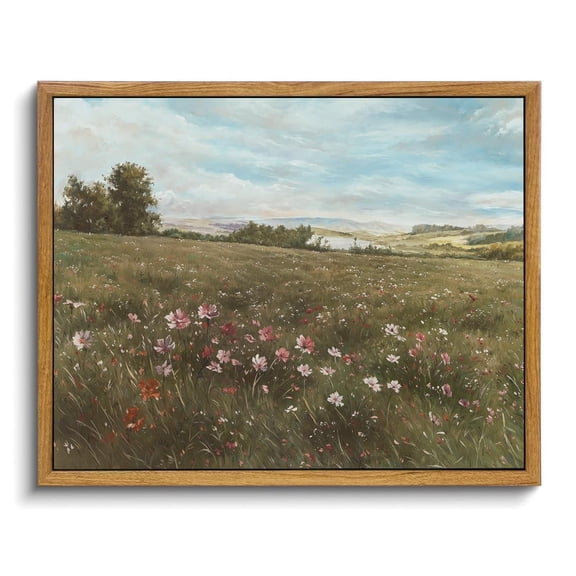 Framed Canvas Wall Art,Vintage Decor,Landscape Nature Country Wildflower Paintings Modern Artwork Rustic Fall Flower Prints Farmhouse Office Living Room Bedroom Bathroom