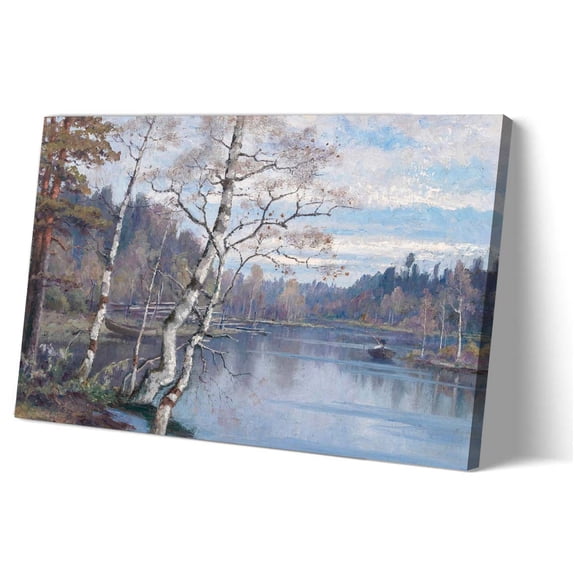 Framed Canvas Wall Art Vintage Spring Landscape Wall Art Oil Painting of A Lake Poster Prints Painting for Bedroom Giclee Art Deco Decoration Home