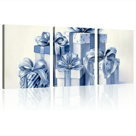 Framed Canvas Wall Art Wrapped Canvas Set Blue Christmas Prints, Navy Blue Christmas Decorations, Xmas Printable Art, Neutral Christmas Decor, Nutcracker Print, Digital Art 12*16inch*3pcs