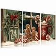 thumbnail image 1 of Framed Christmas Canvas Wall Art - Gingerbread Candy Canes Holiday Scene, Festive Winter Decor with Snowflakes and Greenery, Wooden Frame for Living Room, Bedroom, or Home Office 12*16inch*3pcs, 1 of 5
