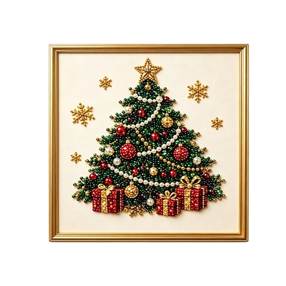 Framed Christmas DIY Diamond Painting Art Kit Pearl Rhinestone Craft Set for Adults Holiday Party Wall Decoration Handmade Festive Gift 20x20cm