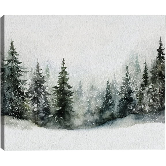 Framed Christmas Wall Art, Pine Tree Artwork Christmas Decoration Indoor, Rustic Landscape Snow Winter Forest Painting Canvas Print Wall Picture for Living Room Decor