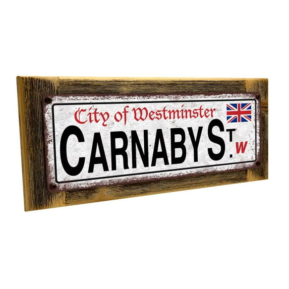 Framed City of Westminster Carnaby St. 4"x12" Metal Sign, Wall Décor for Home and Office