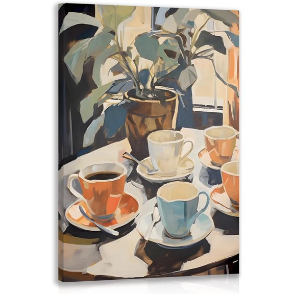 Framed Coffee Wall Art, Vintage Cafe Aesthetic Picture, Cafe Bar Wrapped Canvas Artwork, Retro Coffee Poster Print, Modern Rustic Wall Decor for Kitchen Dining Room Ready to Hang 12x16 Inch