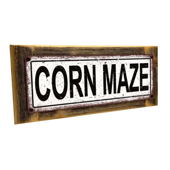 Framed Corn Maze 4"x12" Metal Sign, Wall Décor for Seasonal and Holidays