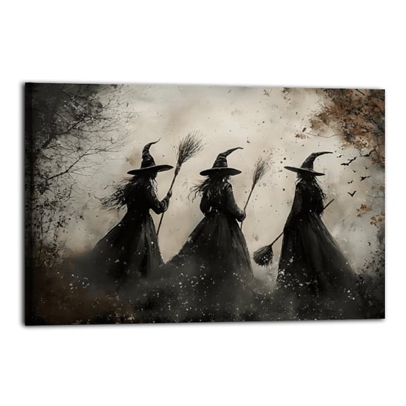 Framed Creepy Witch Decor Vintage Halloween Wall Decor,Three Witches Posters,Indoor Halloween Home Decor,Ready to Hang Poster