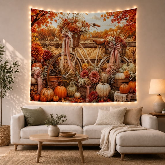 Framed Cute Animals with Harvest Pastoral Harvest Toned, Playful Vintage for Animal Lovers, Aesthetic Wall Decor, Halloween Gift, Tapestry Wall Hanging for Dorm and Living Room