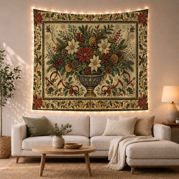 Framed Cute Animals with Ornate Classical Urn Deep, Cozy Farmhouse for Farmhouse Decor Lovers, Aesthetic Wall Decor, Christmas Gift, Tapestry Wall Hanging for Dorm and Living Room