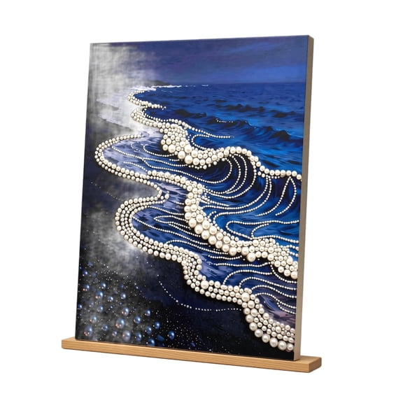 Framed DIY Pearl Gem Painting Kit 28×37cm, Adult Beginner Diamond Bead Art Craft Set, Multiple Pattern Options Home Wall Hanging Decor & Handmade Gift, Handcrafted Natural Waterfall Landscape Style
