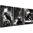 thumbnail image 1 of Framed Dark Gothic Canvas Wall Art Set of 3, Creepy Witchy Halloween Wall Decor Paintings, Crow and Skull Goth Aesthetic Posters Prints for Living Room Bedroom Bathroom Home Decor 12x16In, 1 of 6