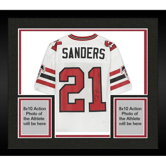 Framed Deion Sanders Atlanta Falcons Autographed Mitchell & Ness White Authentic Jersey with "Prime Time" Inscription - Fanatics Authentic Certified