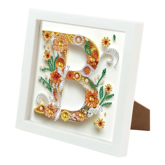 Framed Diamond Painting Kit, Flower Letter B Special Creative Shape, Ideal for Home Decor and Gifts 6.69 x 6.69in